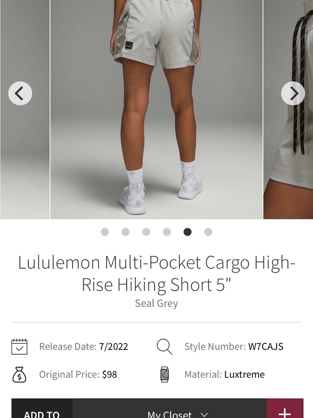 lululemon athletica Seal Grey Multi-Pocket Cargo High-Rise Shorts